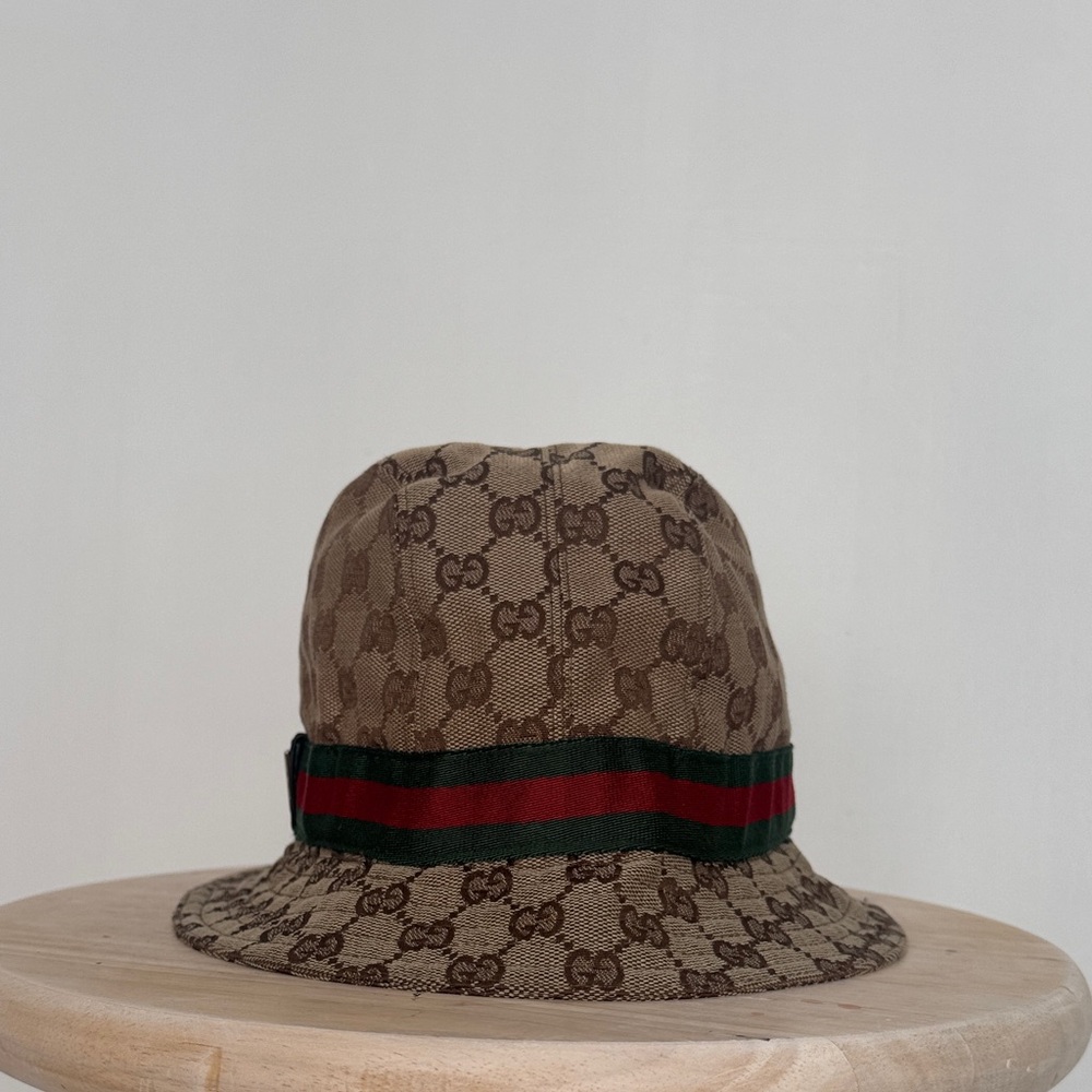 Gucci Tan Bucket Hat with Red and Green Stripe